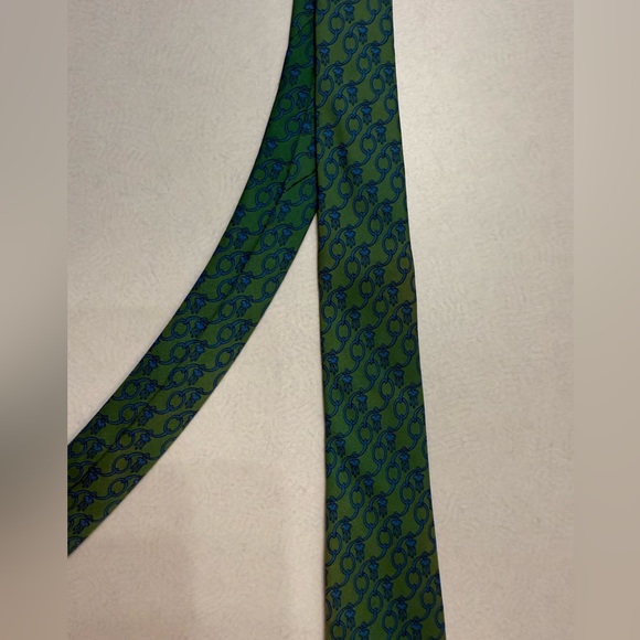 Hermès Vintage Green Link Patterned Silk Tie - Picture 3 of 3